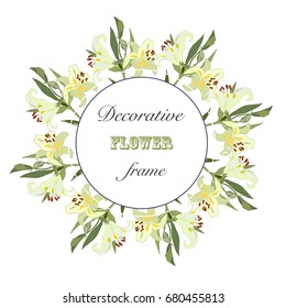 Decorative Flower Frame. Floral Design Pattern with Lily Flowers. Natural background.
