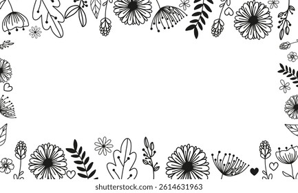 Decorative flower frame in modern line art. Use for branding, packaging, greeting cards, or DIY craft projects