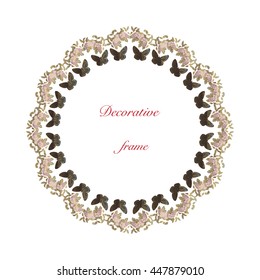 Decorative Flower Frame. Universal card for Invitation and Birthday party. Golden Floral Design Vector Frame with flowers and butterflies.