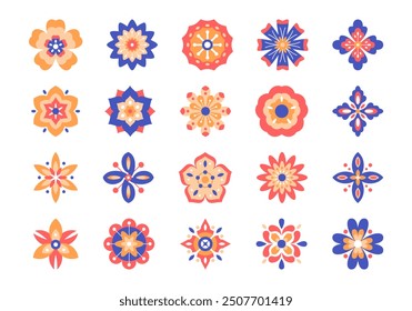 Decorative Flower Icons in Flat Style Element Set