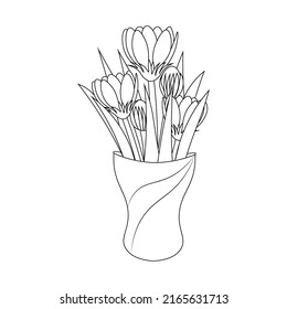 decorative flower jar isolated black stroke line art of coloring book page illustration