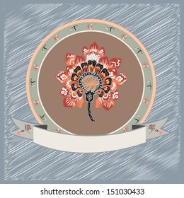 Decorative flower label. Vector illustration.