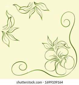 Decorative flower and leaves in green gradient