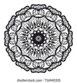 decorative flower mandala. abstract vector illustration. black, white. Coloring book element