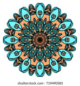 Decorative flower mandala design. Vector round pattern. Coloring. Design for greeting card, invitation, tattoo.