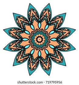 Decorative flower mandala design. Vector round pattern. Coloring. Design for greeting card, invitation, tattoo.