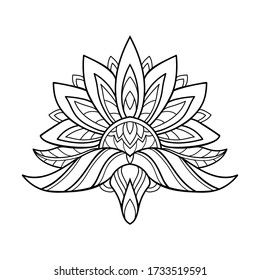 Mandala floral decorativa con un sencillo patrón sobre fondo blanco aislado. Para colorear páginas de libros.