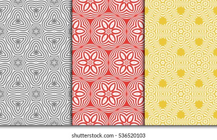 decorative flower pattern set. Seamless. Arabesque. vector illustration. red, grey, yellow color. for invitation, background, wallpaper