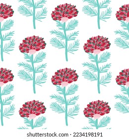 Decorative flower seamless pattern. Hand drawn herbal endless wallpaper. Freehand organic background. Design for fabric, textile print, wrapping, cover. Vector illustration.