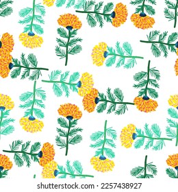Decorative flower seamless pattern. Hand drawn herbal endless wallpaper. Freehand organic background. Design for fabric, textile print, wrapping, cover. Vector illustration.