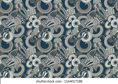 decorative flower seamless pattern, paisley indian design vector illustration