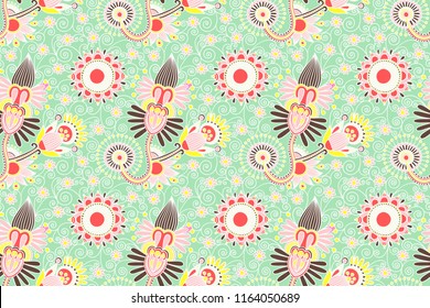 decorative flower seamless pattern, paisley indian design vector illustration