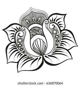 Decorative flower. Suited for tattoos. Vector illustration.