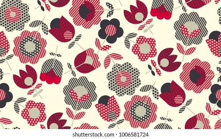 Decorative flower vector illustration in retro colors. red and gray vintage palette seamless pattern.