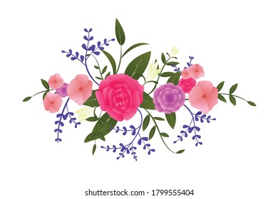 Decorative flower vector with red and purple roses