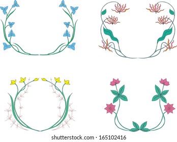 Decorative flower wreaths. Set of color vector illustrations.