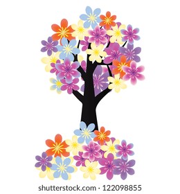 Decorative flowering tree with multicolored flowers