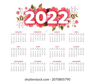 decorative flowers 2022 calendar design for new year