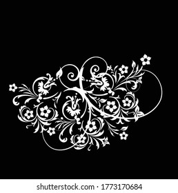 decorative flowers with barocco pattern on a dark background