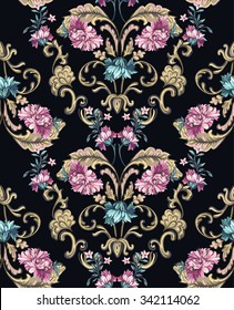 decorative flowers with barocco pattern on a dark background