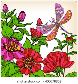 Decorative flowers, birds and butterflies. Good for greeting card for birthday, Valentines day or wedding or can be used as a print on T-shirts and bags. Colored Vector illustration.
