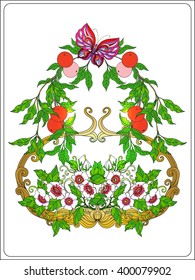 Decorative flowers, birds and butterflies. Good for greeting card for birthday, Valentines day or wedding or can be used as a print on T-shirts and bags. Colored Vector illustration.