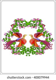 Decorative flowers and birds. Good for greeting card for birthday, Valentines day or wedding or can be used as a print on T-shirts and bags. Colored Vector illustration.