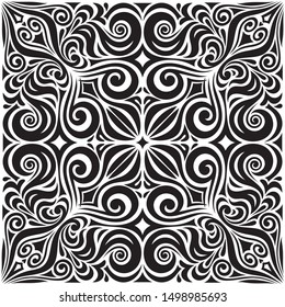 Decorative Flowers in Black & White, Floral decorative ornate Background tribal tattoo graphic mandala design