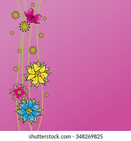 decorative flowers border on pink background