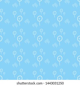 Decorative flowers, dandelions, linear drawing, graphic silhouette, seamless pattern, vector illustration