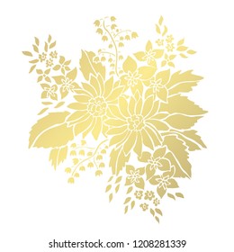 Decorative  flowers, design elements. Can be used for cards, invitations, banners, posters, print design. Golden flowers