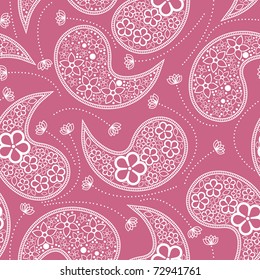Decorative flowers and elements on pink background- seamless pattern
