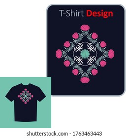 Decorative flowers. Ethnic boho ornament. Positive pattern on the t-shirt. Vector illustration for web design or print.
