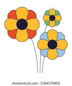 Decorative flowers flat line color isolated vector object. Cute bouquete. Editable clip art image on white background. Simple outline cartoon spot illustration for web design
