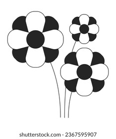 Decorative flowers flat monochrome isolated vector object. Cute bouquete. Editable black and white line art drawing. Simple outline spot illustration for web graphic design