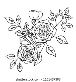 decorative flowers. floral illustration, Leaf and buds. Botanic composition for wedding or greeting card. branch of flowers - abstraction roses, romantic