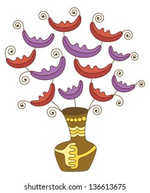 decorative flowers in the form of smiles in vase with hands