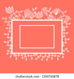 Decorative flowers with a frame of color of live corals, one line. Stylized flowers and twigs of decorative leaves for logo, design, banner - stock illustration. Vector graphics.