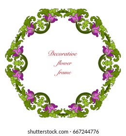 Decorative Flowers Frame. Floral Design pattern with tropical flowers. Universal card for invitation, birthday party and wedding. Stock vector illustration.