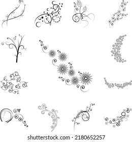 decorative flowers, hand draw icon in a collection with other items