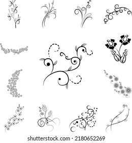 decorative flowers, hand draw icon in a collection with other items