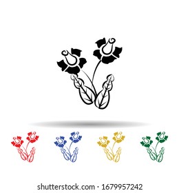 Flores decorativas, icono de dibujo a mano multicolor. Línea delgada simple, contorno vector de flores decorativas iconos para ui y ux, sitio web o aplicación móvil