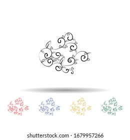 Flores decorativas, icono de dibujo a mano multicolor. Línea delgada simple, contorno vector de flores decorativas iconos para ui y ux, sitio web o aplicación móvil