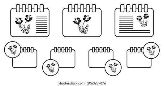 Decorative flowers, hand draw vector icon in calender set illustration for ui and ux, website or mobile application