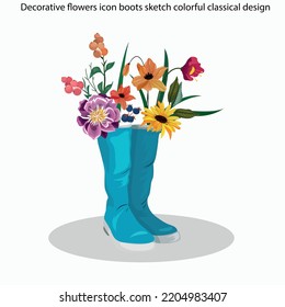 Decorative flowers icon boots sketch colorful classical design