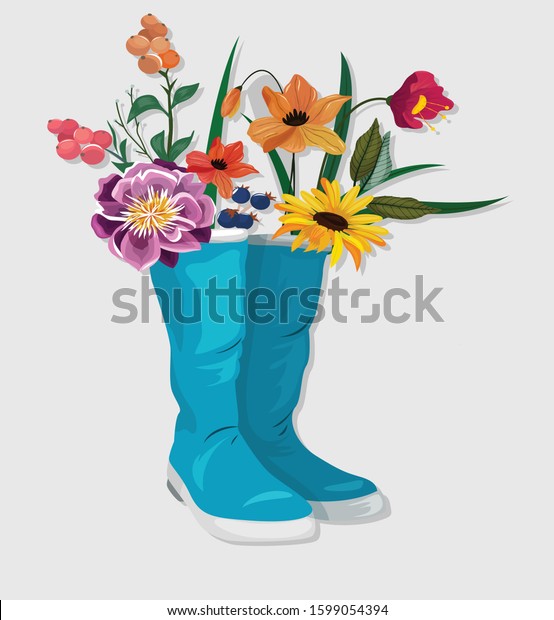 Decorative Flowers Icon Boots Sketch Colorful Stock Vector (Royalty