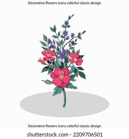 Decorative flowers icons colorful classic design