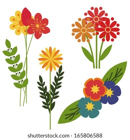 Decorative flowers isolated vector bunches