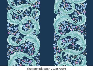 Decorative flowers and leaves in art nouveau style, vintage, old, retro style. Seamless pattern, background. Vector illustration.