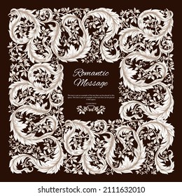 Decorative flowers and leaves in art nouveau style, vintage, old, retro style. Template for wedding invitation, greeting card, banner, gift voucher, label. Vector illustration.